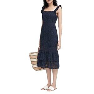 Banana Republic eyelet pinafore midi dress ruffle feminine women’s 4P sleeveless